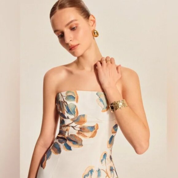 Commense NWT strapless bold floral ankle length semi formal dress size M - Picture 4 of 13